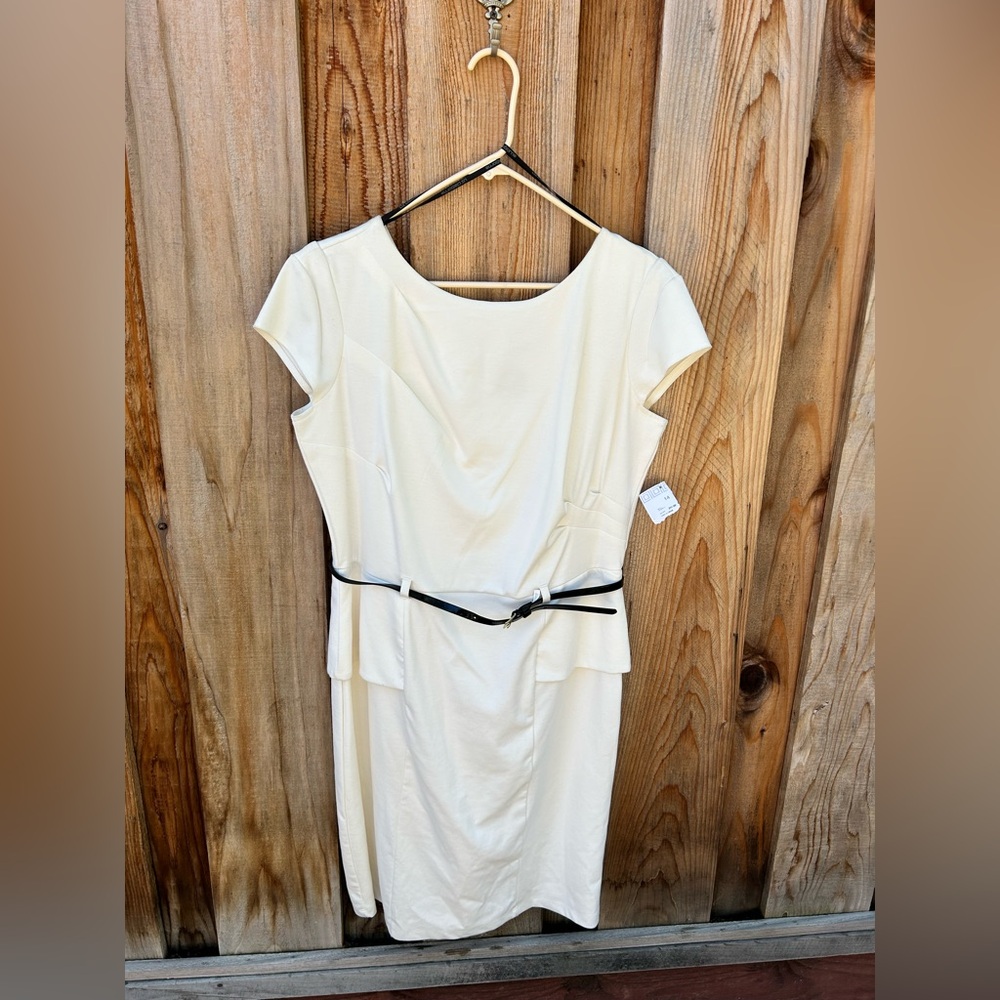 Liz Claiborne peplum belted waist dress Size 14 Liz Off white/ivory color